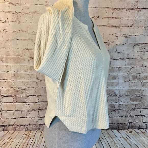 Abound Womens Tan Boulder Notch Neck Waffle Knit Raglan Long Sleeve Top Small - Picture 3 of 7